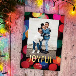 Colorful Modern Bokeh JOYFUL Photo Gold Foil Holiday Card<br><div class="desc">This modern holiday photo card features a colorful bokeh (blurred holiday lights) background with the greeting "JOYFUL" in foil on the front. On the back you will find the same bokeh background (which can be removed if desired). Further customize this design by adding a photo and/or text to the back!...</div>