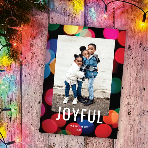 Colorful Modern Bokeh Joyful Photo Holiday Card