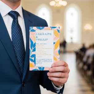 Colorful Modern Botanical blue yellow Wedding Program