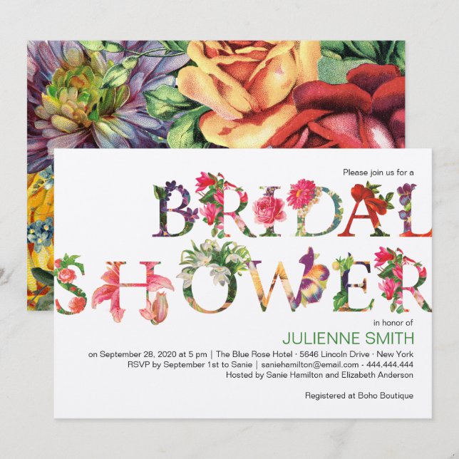 Colorful Modern Botanical Floral Bridal Shower Invitation (Front/Back)