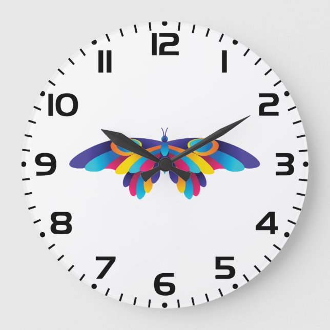 Colorful Modern Butterfly Vibrant Wings Large Clock (Front)