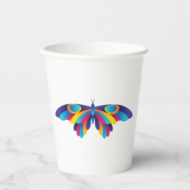 Colorful Modern Butterfly Vibrant Wings Paper Cups (Front)