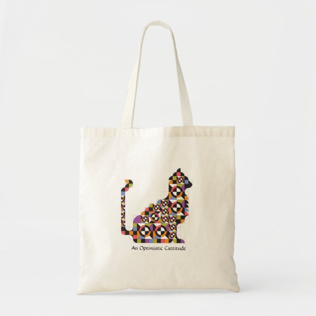 Colorful Modern Cat Quilt Pattern Tote Bag (Front)
