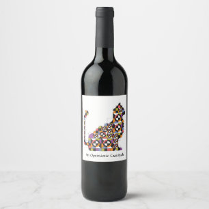 Colorful Modern Cat Quilt Pattern Wine Label