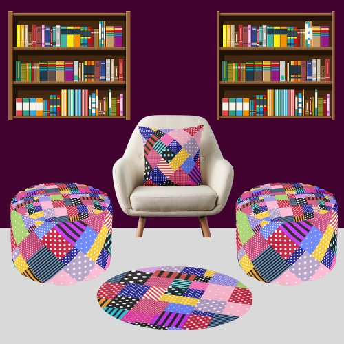 Colorful Modern Checkered Mosaic Pouf