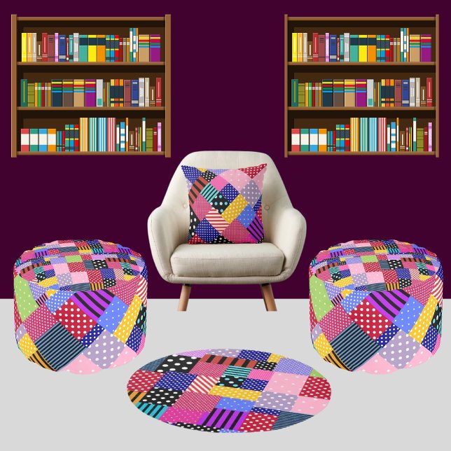 Colorful Modern Checkered Mosaic Pouf (Creator Uploaded)