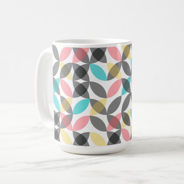 Colorful, modern, cheerful circular geometric coffee mug (Front Left)