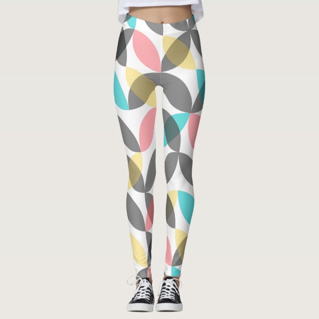 Colorful, modern, cheerful circular geometric leggings (Front)