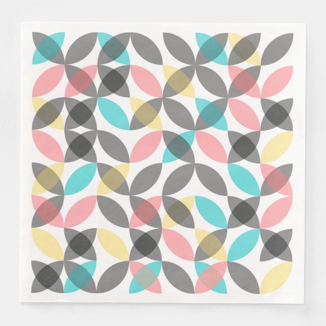 Colorful, modern, cheerful circular geometric paper dinner napkins (Front)