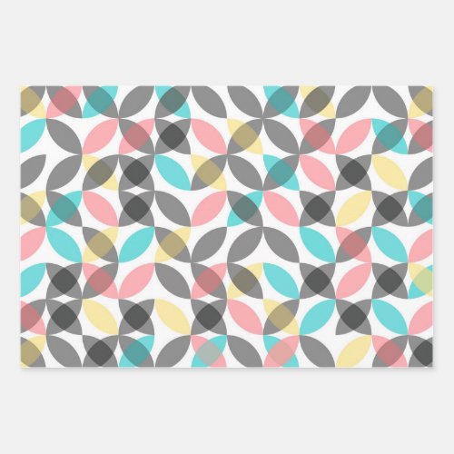 Colorful modern cheerful circular geometric wrapping paper sheets