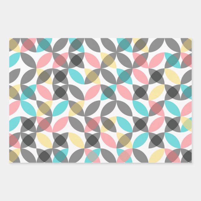 Colorful, modern, cheerful circular geometric wrapping paper sheets (Front)