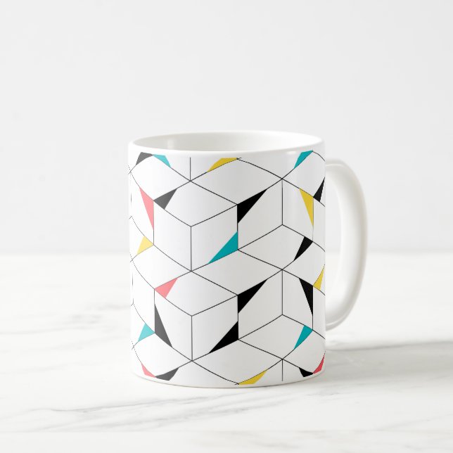 Colorful, modern, cheerful, trendy happy cubes coffee mug (Front Right)