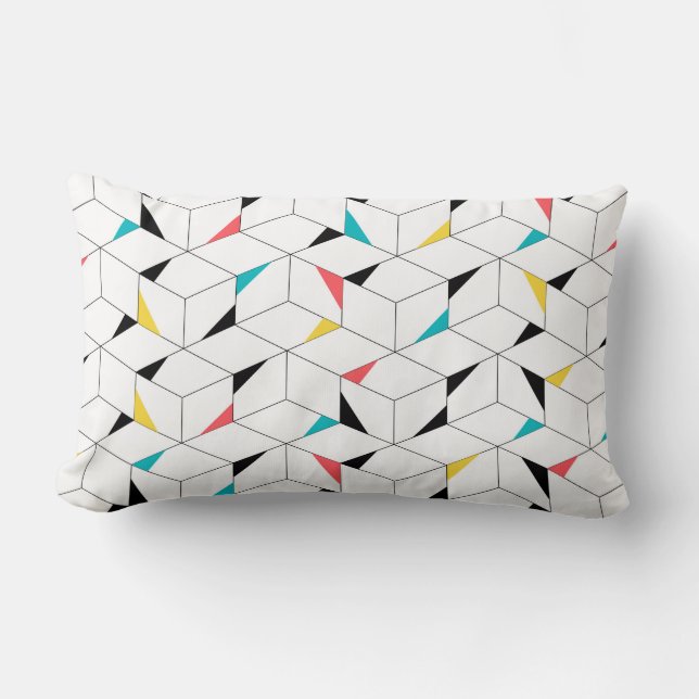 Colorful, modern, cheerful, trendy happy cubes lumbar pillow (Front)