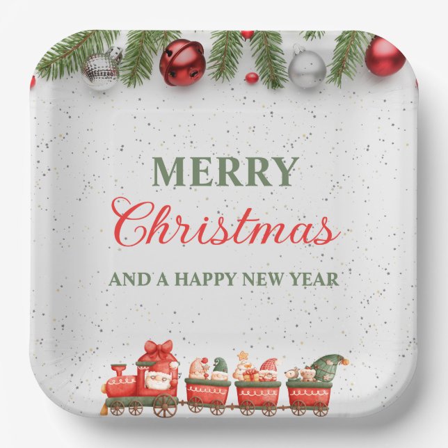 Colorful Modern Christmas Day 9"Square Paper Plate (Front)