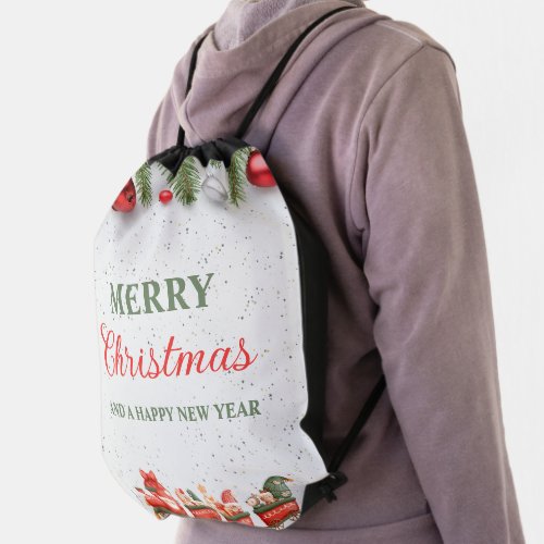 Colorful Modern Christmas Day Drawstring Backpack
