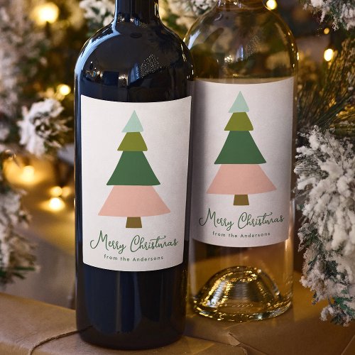 Colorful Modern Christmas Tree Holiday Wine Label