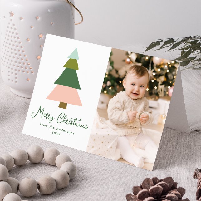Colorful Modern Christmas Tree Photo Holiday Card (Creator Uploaded)