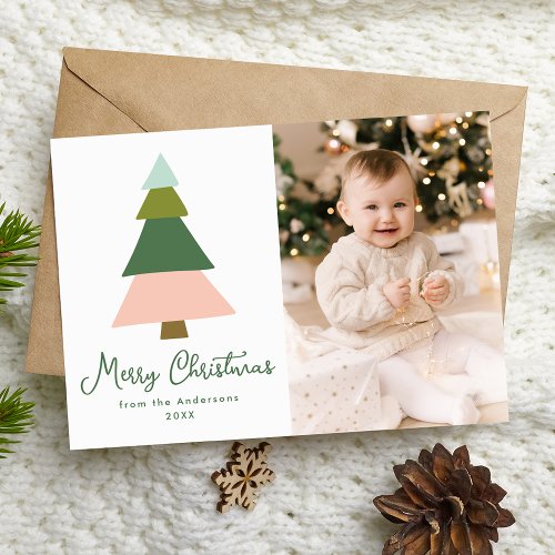 Colorful Modern Christmas Tree Photo Holiday Card