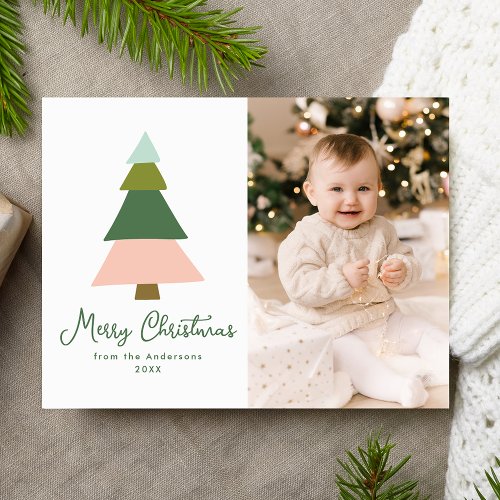 Colorful Modern Christmas Tree Photo Holiday Postcard