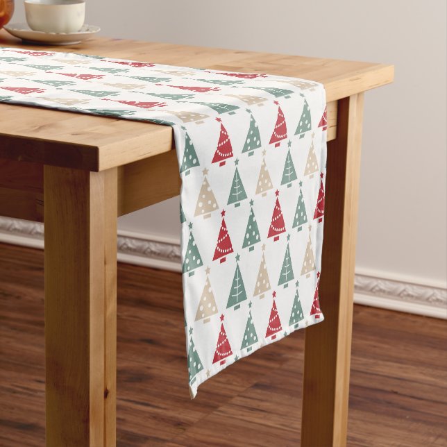 Colorful Modern Christmas Trees Pattern Short Table Runner (In Situ)
