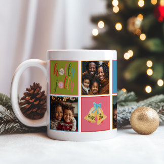 Colorful Modern Christmas Typography Name Photo Coffee Mug