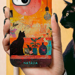 Colorful Modern Cityscape Painting Black Cat  iPhone 11 Case