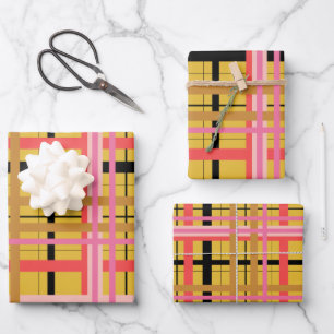 Colorful Modern Cozy Plaid Pattern in Yellow  Wrapping Paper Sheets