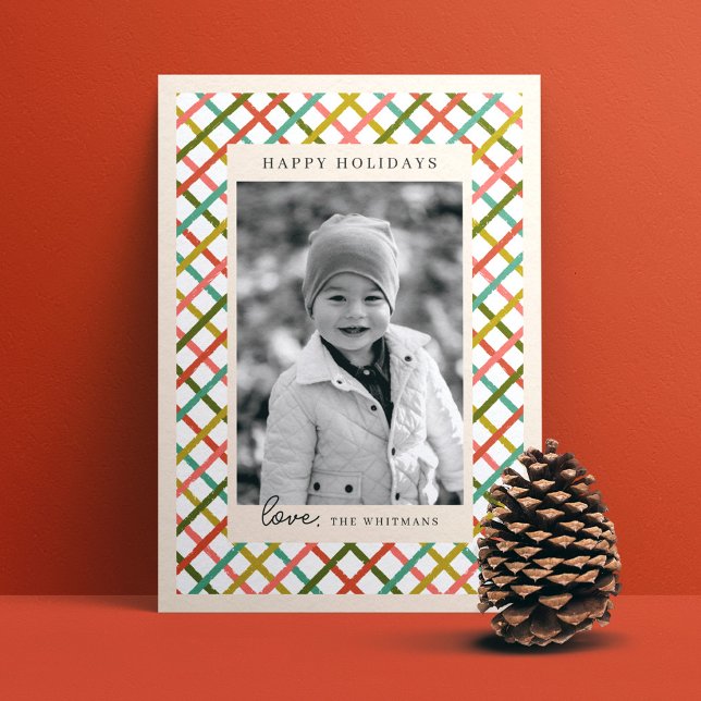 Colorful Modern Crisscross Photo Holiday Card (Creator Uploaded)