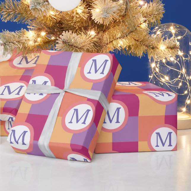Colorful Modern Custom Monogram Initial Wrapping Paper (Holidays)