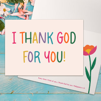 Colorful Modern Cute I Thank God For You Thank You Card