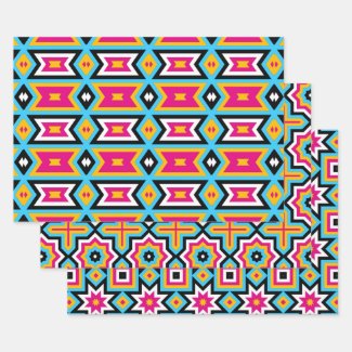Colorful Modern Cute Trendy Geometric Patterns Wrapping Paper Sheets