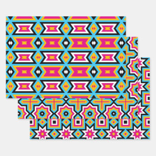 Colorful Modern Cute Trendy Geometric Patterns Wrapping Paper Sheets