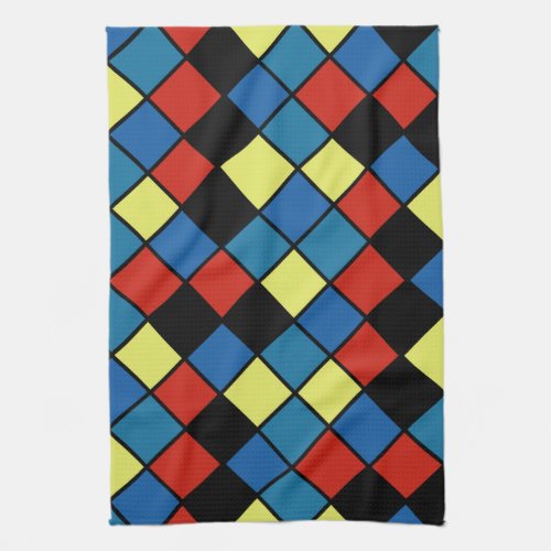 Colorful Modern Diagonal Tiles Pattern version 2 Kitchen Towel