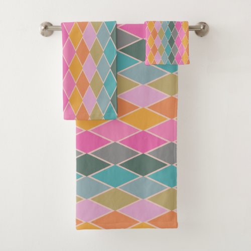Colorful Modern Diamond Shapes Geometric Pattern  Bath Towel Set