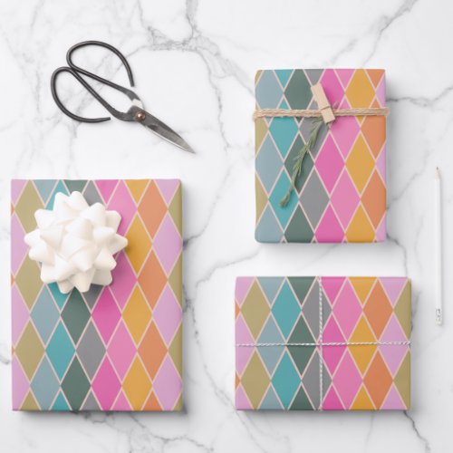 Colorful Modern Diamond Shapes Geometric Pattern Wrapping Paper Sheets