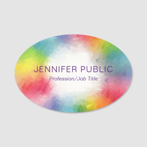 Colorful Modern Elegant Trendy Template Rainbow Name Tag