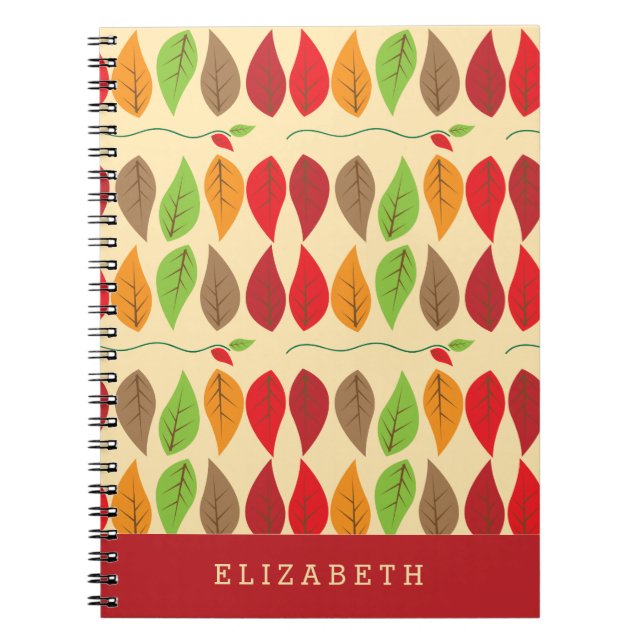 Colorful Modern Fall Leaf Pattern  Notebook (Front)
