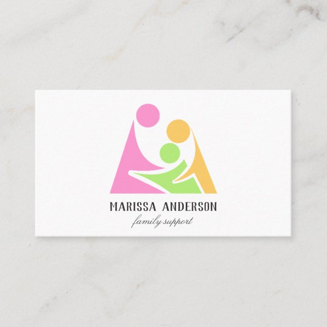 Colorful Modern Family Support Logo Simple Business Card (Front)