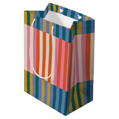 Colorful Modern Festive Plaid Stripe  Medium Gift Bag