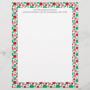 Colorful Modern Festive Polka Dot Green Red Pink Letterhead