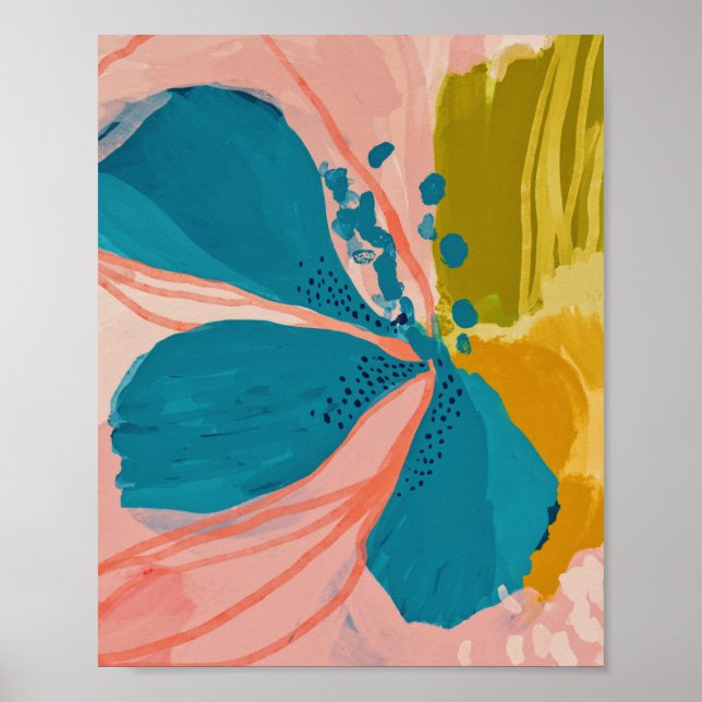 Colorful Modern Floral Abstract Art Pink Blue Poster (Front)