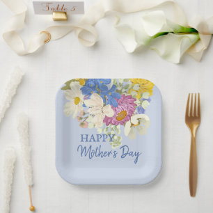 Colorful Modern Floral Blooms Mothers Day Paper Plates