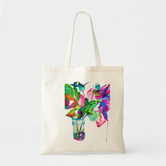 Colorful modern floral flowers watercolor tote bag (Front)