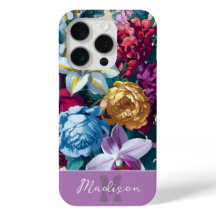 Colorful modern floral monogram iPhone case