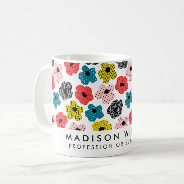 Colorful Modern Floral Pattern Custom Name Mug (Front Left)