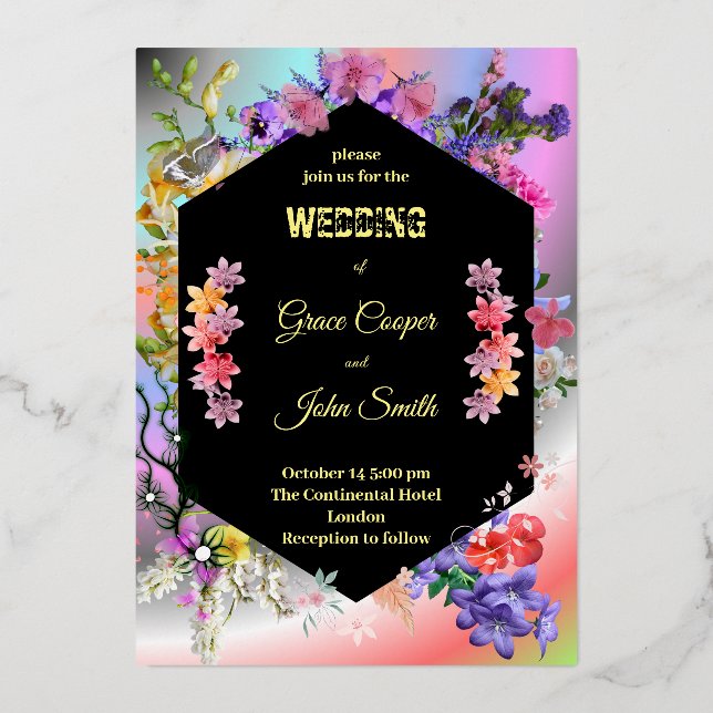Colorful modern floral wedding card (Front)