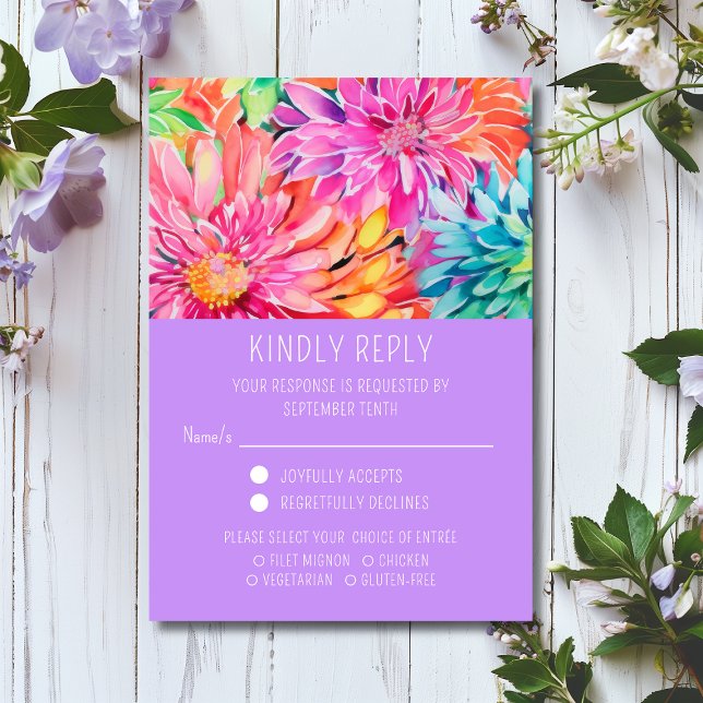 Colorful Modern Floral Wedding Meal Choice RSVP Card (Creator Uploaded)