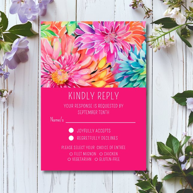 Colorful Modern Floral Wedding Meal Choice RSVP Card (Creator Uploaded)