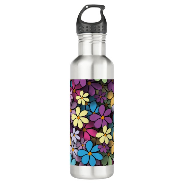 Colorful Modern Flower Pattern Stainless Steel Water Bottle (Front)