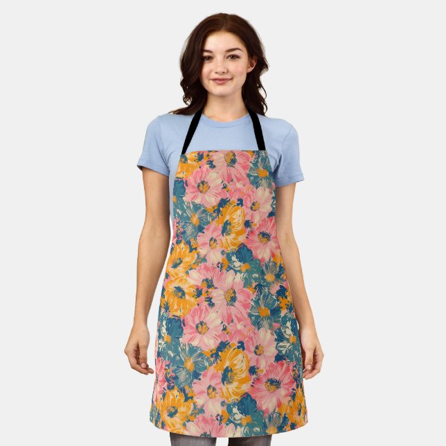 Colorful Modern Flowers Floral Pattern Apron (Worn)